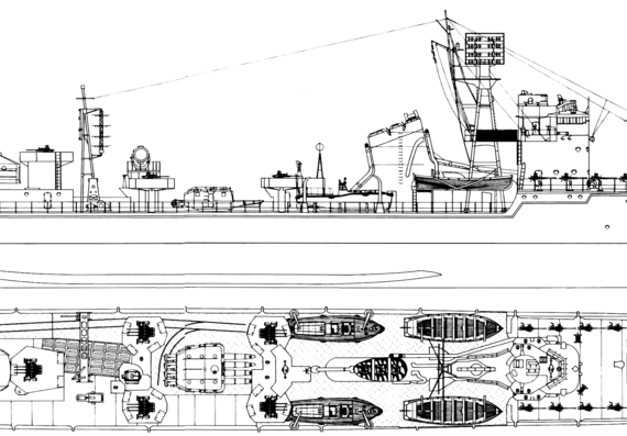 Корабль IJN Fuyutsuki [Destroyer] (1944) - чертежи, габариты, рисунки